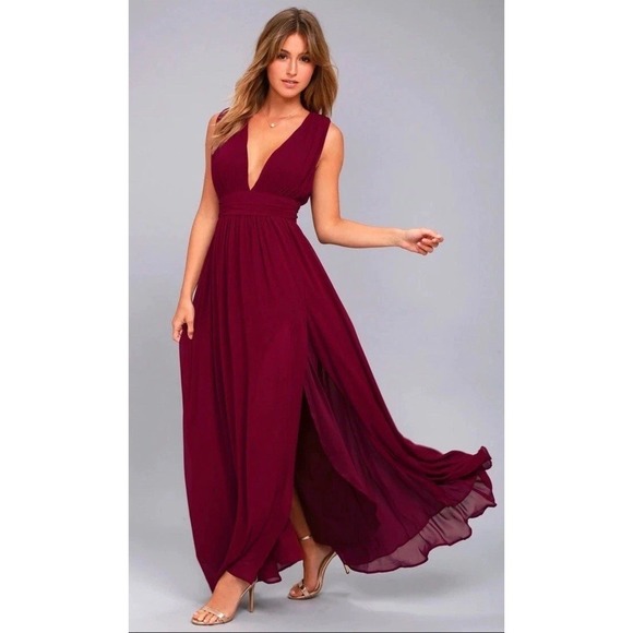 Lulu's Heavenly Hues Women S Burgundy Maxi Dress Bridesmaids Wedding Formal Prom - Picture 6 of 16